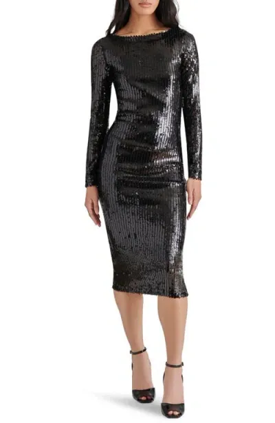 Steve Madden Ronan Sequin Long Sleeve Midi Dress In Black