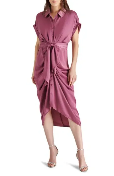 Steve Madden Tori Tie Waist Midi Shirtdress In Royal Plum