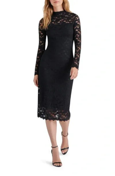 Steve Madden Vivienne Long Sleeve Floral Lace Dress In Black