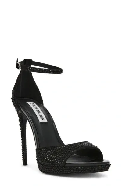 Steve Madden Wiley Ankle Strap Sandal In Black Rhinestone