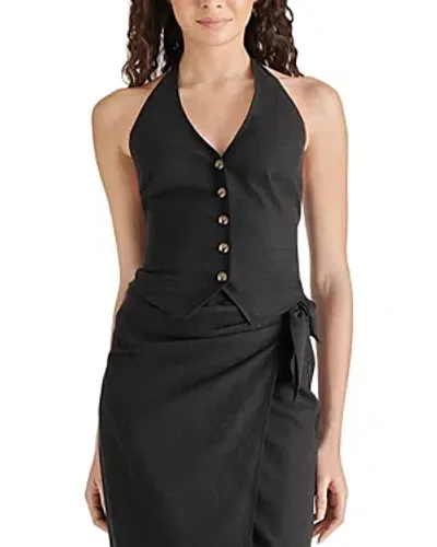 Steve Madden Wolfe Suit Vest Inspired Linen Halter Top In Black