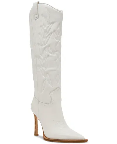 Steve Madden Women's Kinzee Stiletto Western Tall Dress Boots In White Leather