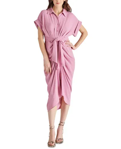 Steve Madden Women's Tori Tie-waist Short-sleeve Shirtdress In Mauve Shad