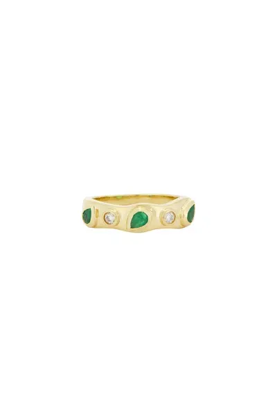 Stone And Strand Luxe Band Ring In 10k Yellow Gold  Emerald  & White Diamon