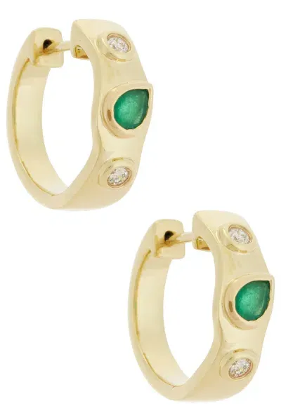 Stone And Strand Luxe Diamond Huggie Earrings In 10k Yellow Gold  Emerald  & White Diamon