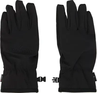 Stone Island Black Embroidered Gloves In V0029 Black