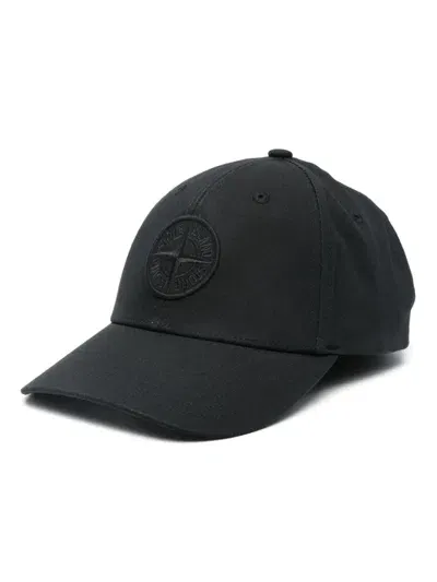 Stone Island Compass-embroidered Cap In Black