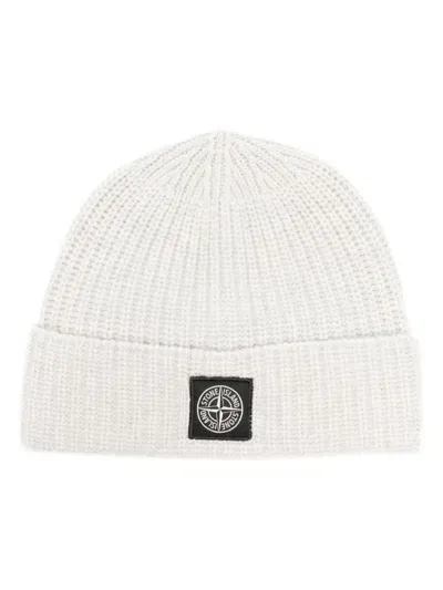 Stone Island Compass-patch Beanie Hat In White