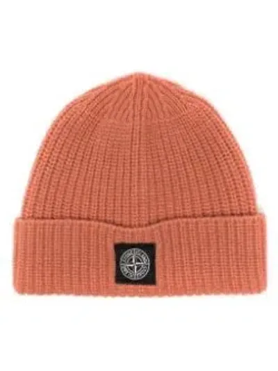 Stone Island Compass-patch Beanie Hat In Orange