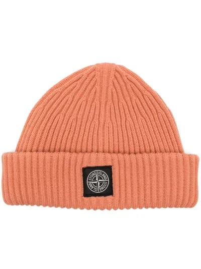 Stone Island Compass-patch Beanie In Orange