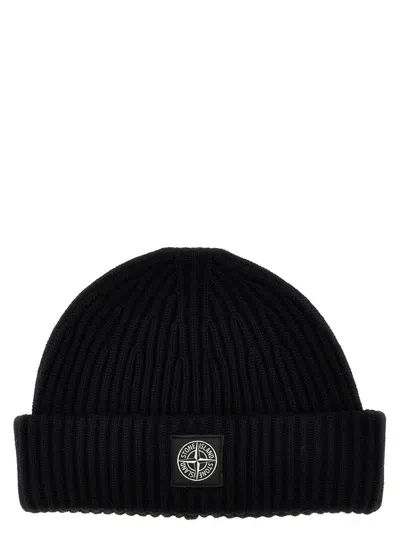 Stone Island Mens Black Classic Brand-patch Wool-knit Beanie