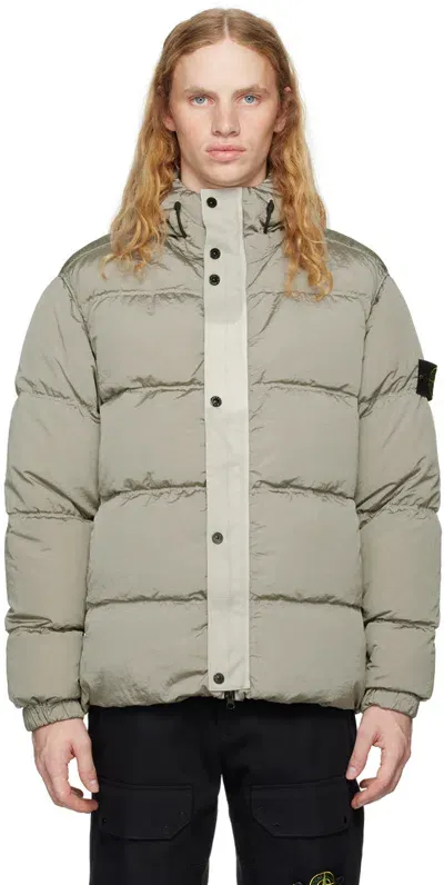 Stone Island Gray Metal Hooded Down Jacket In Grey