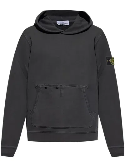 Stone Island Logo Cotton Hoodie In Black