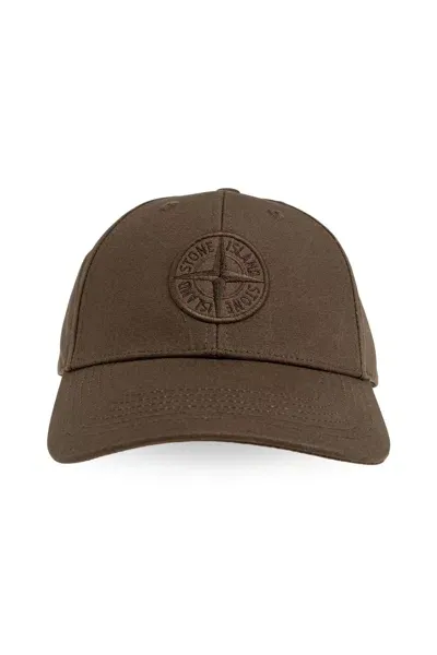 Stone Island Logo Embroidered Baseball Cap In Beige