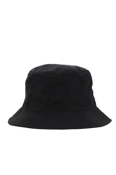 Stone Island Logo Embroidered Bucket Hat In Black