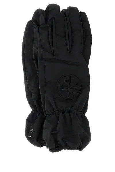 Stone Island Logo Embroidered Elasticated Cuffs Gloves In Black