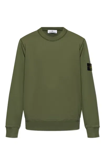 Stone Island Logo Patch Crewneck Sweatshirt In Grün