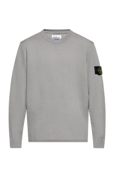 Stone Island Logo Patch Knitted Jumper In Grey