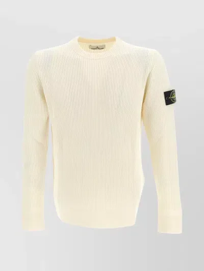 Stone Island Roundneck Sweater Ribbed Knit In Natural