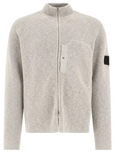 Stone Island Shadow Project Knitted Logo-patch Cotton Cardigan In Grey