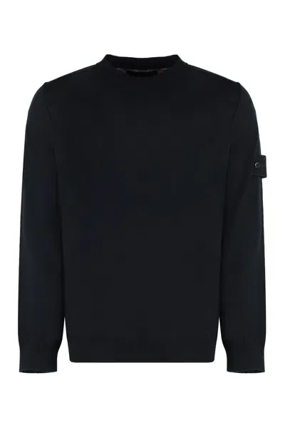 Stone Island Virgin Wool Crew-neck Sweater In Black