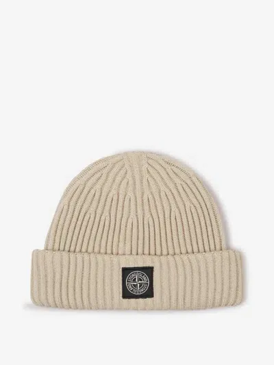 Stone Island Wool Knitted Hat In Bottom With Hem