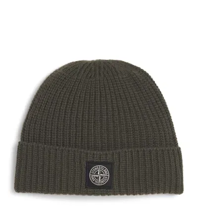 Stone Island Wool Ribbed Beanie In Beige