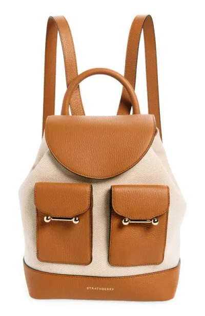 Strathberry Osette Canvas & Leather Backpack In Ecru/tan