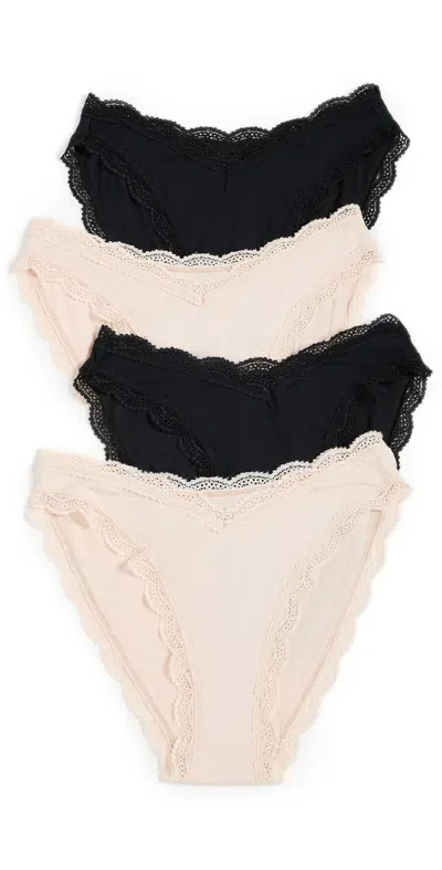 Stripe & Stare Dipped Knickers 4 Pack Black & Sand