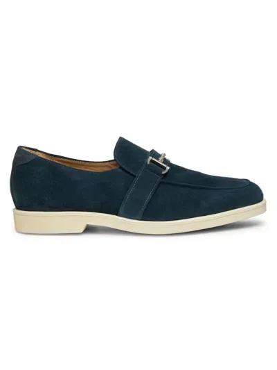 Stuart Weitzman Men's Aurelio Nubuck Twisted Bit Loafers In Navy