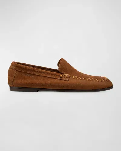 Stuart Weitzman Men's Montauk Suede Venetian Moccasins In Tan