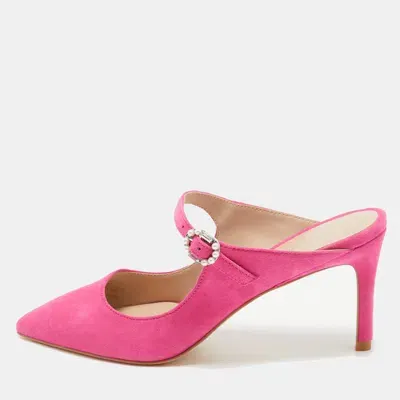 Pre-owned Stuart Weitzman Pink Suede Dazzle 75 Embellished Mules Size 37