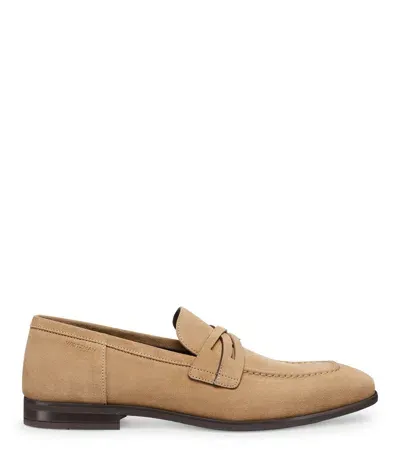 Stuart Weitzman , Simon Crisscross Loafer, Loafers, Beige, Suede In Gold