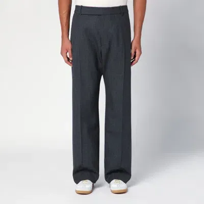 Studio Nicholson Grey Wool Wide Trousers In Brown