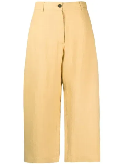 Studio Nicholson Pre Wide Leg Cropped Cotton Trousers In Yellow