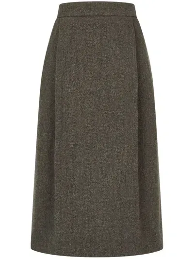 Studio Tomboy Herringbone Wool Pencil Skirt In Green