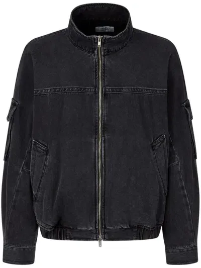 Studio Tomboy High-neck Denim Bomber Jacket In Black