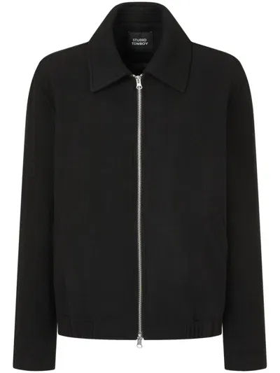 Studio Tomboy Pointed-collar Zip-up Jacket In Black