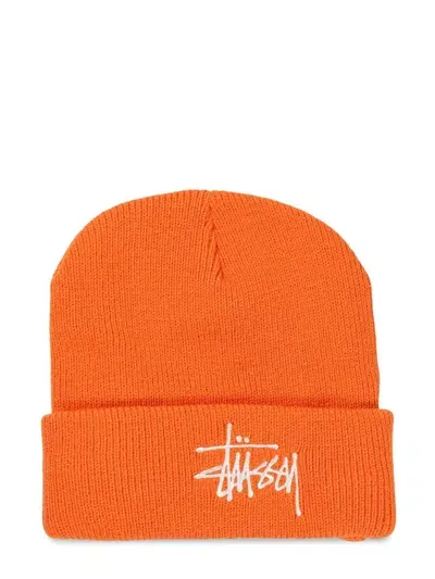 Stussy Embroidered-logo Beanie In Orange