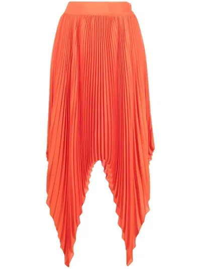 Styland Asymmetric Pleated Skirt In Orange