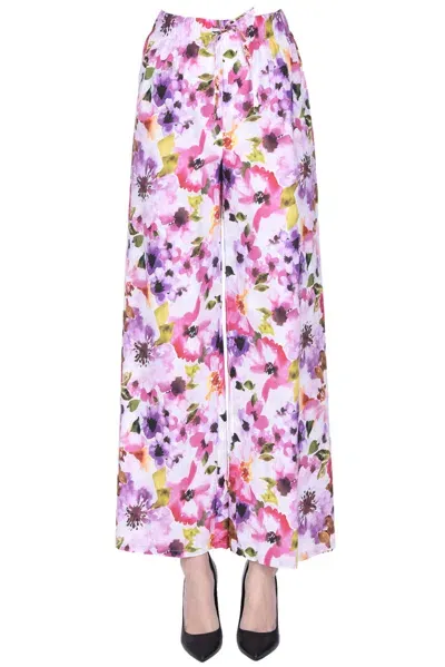 Sun68 Flower Print Cotton Trousers In Multicoloured