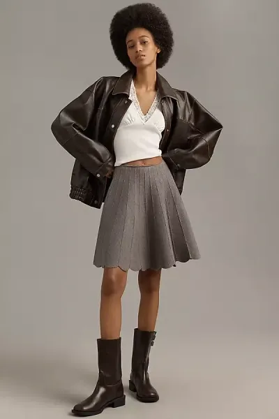 Sunday In Brooklyn Scallop Sweater Mini Skirt In Grey