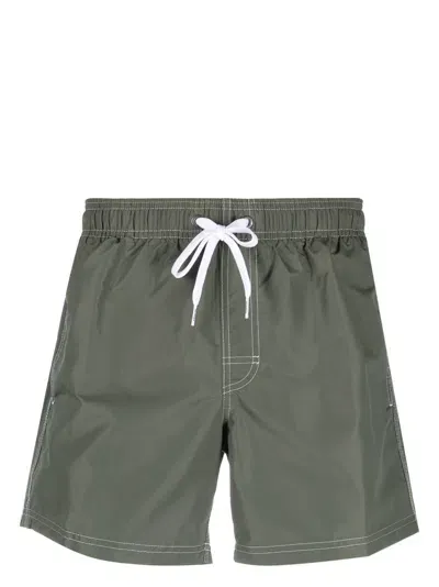 Sundek Logo-patch Striped Swim Shorts In Green