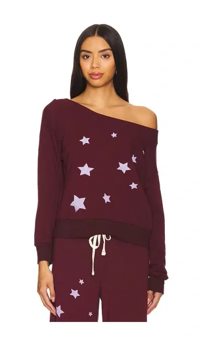 Sundry Stars Off Shoulder Sweatshirt In Burgundy