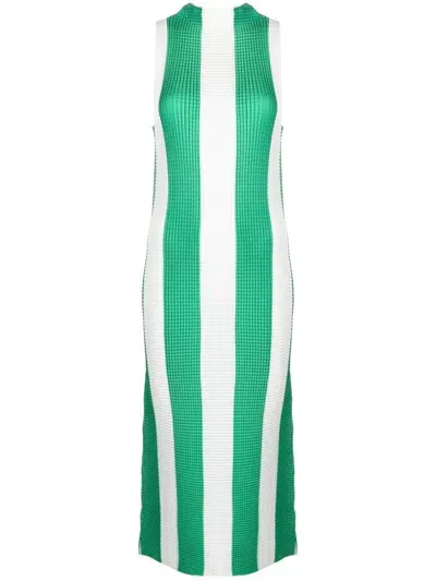 Sunnei Horizontal-pattern Print Midi Dress In Green