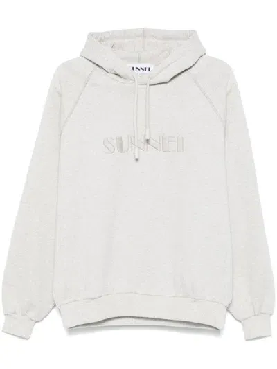 Sunnei Logo-embroidered Hoodie In Grey