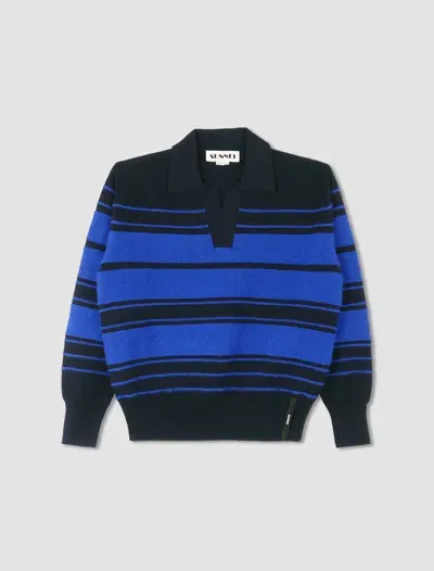 Sunnei Polo In Maglia A Righe In Dark Blue,blue