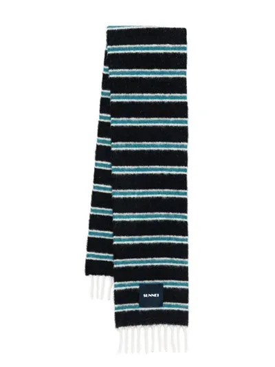 Sunnei Striped Scarf In Blue