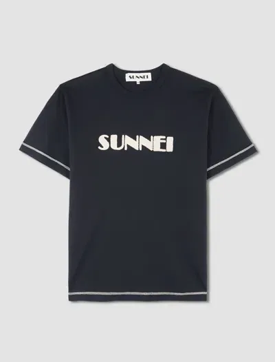 Sunnei T-shirt Con Logo In Blu ,off White