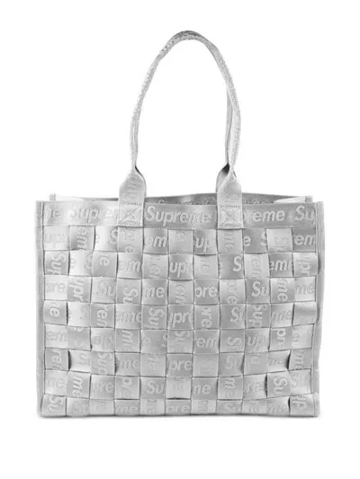 Supreme Jacquard Woven Tote Bag In Silver